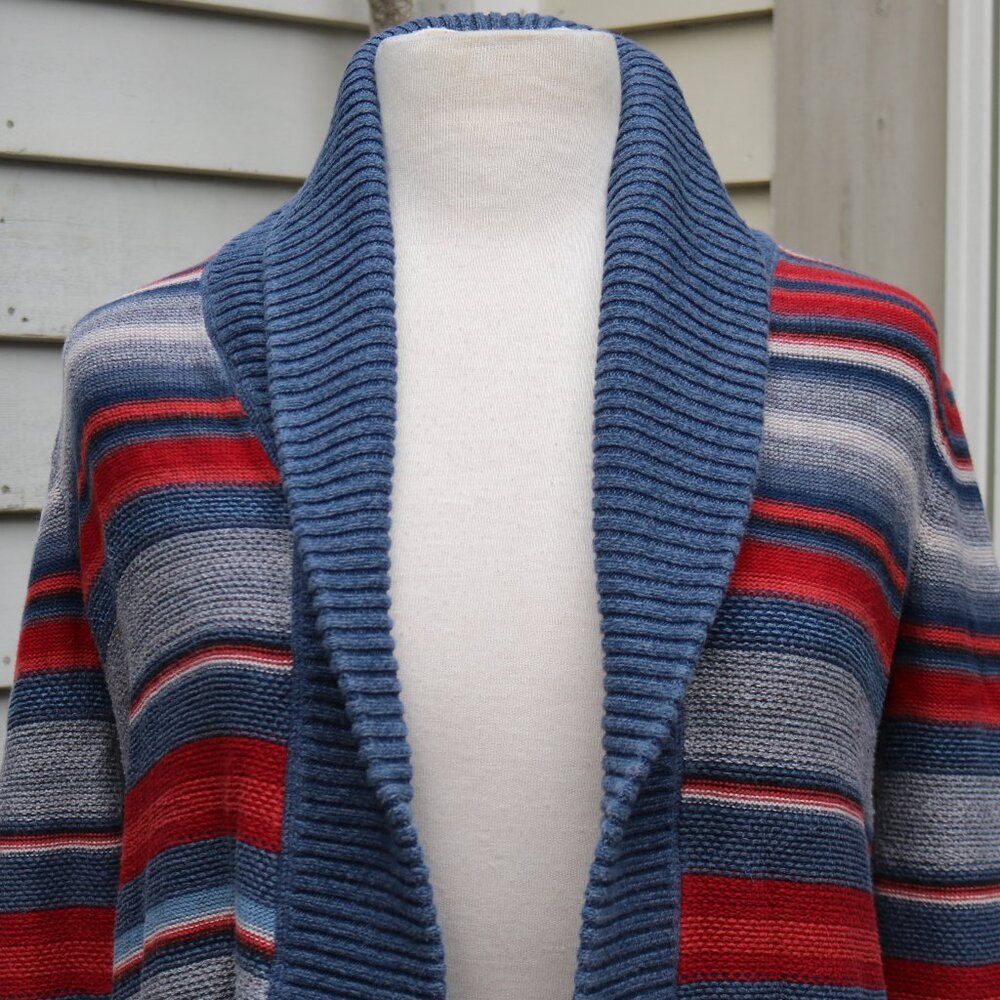 Ralph Lauren Striped Shawl Collar Cardigan in Blue, Red, Gray - Picture 2 of 5